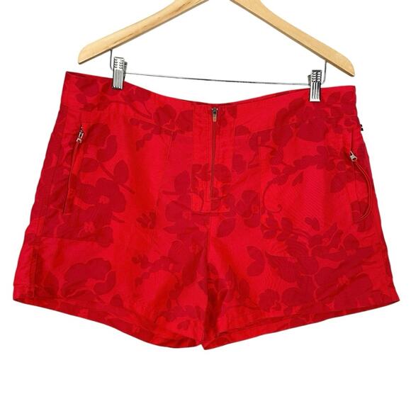Vintage Tommy Hilfiger Red Nylon Floral Print Zip Front Casual Shorts Size XL - Picture 1 of 12